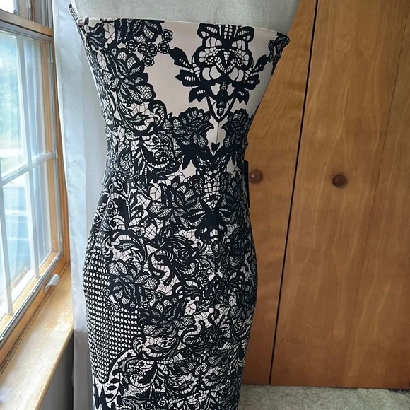 Express (NWT)- Black and White Strapless Sheath Dress - Picture 3 of 16